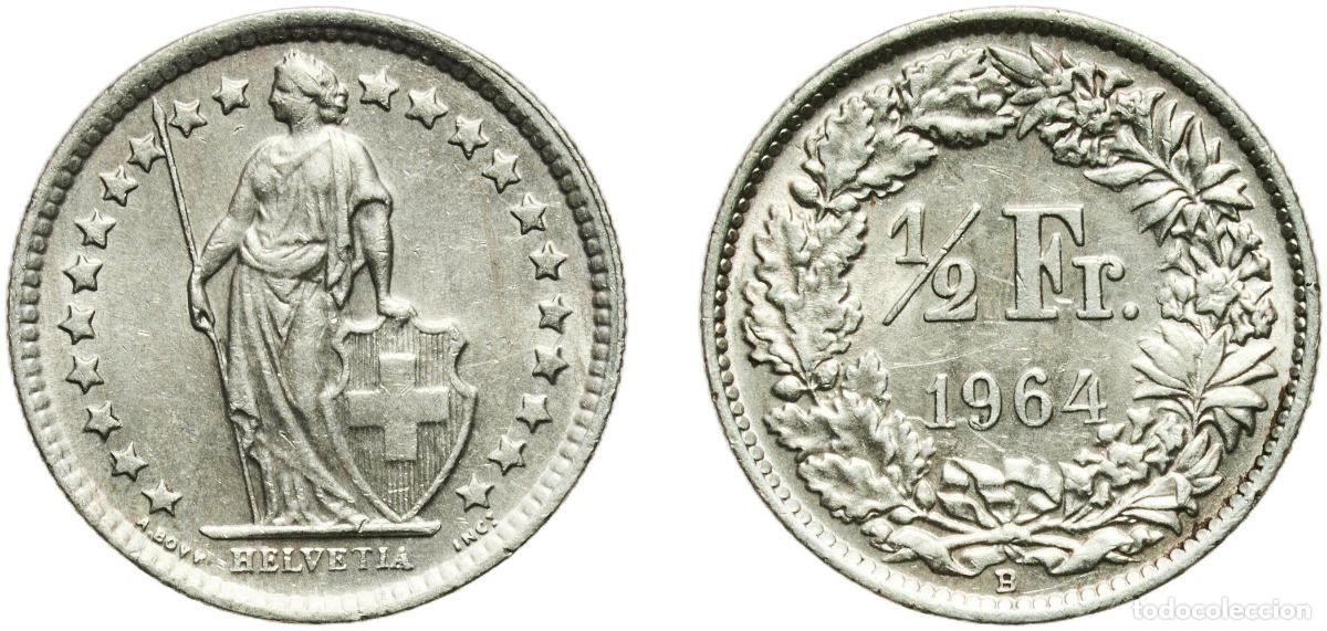 Material numism&aacute;tico: Switzerland Federal State 1964 B &frac12; Franc (Helvetia standing; silver) Silver (.835) (.165 copper) Be