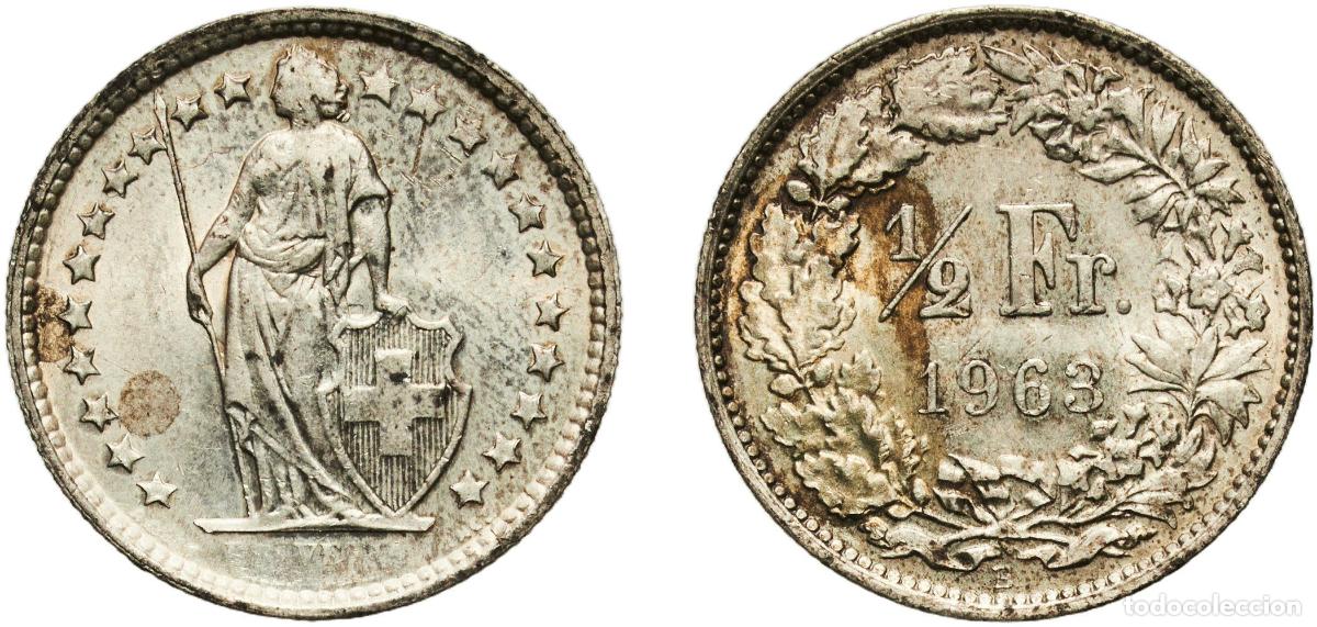 Material numism&aacute;tico: Switzerland Federal State 1963 B &frac12; Franc (Helvetia standing; silver) Silver (.835) (.165 copper) Be
