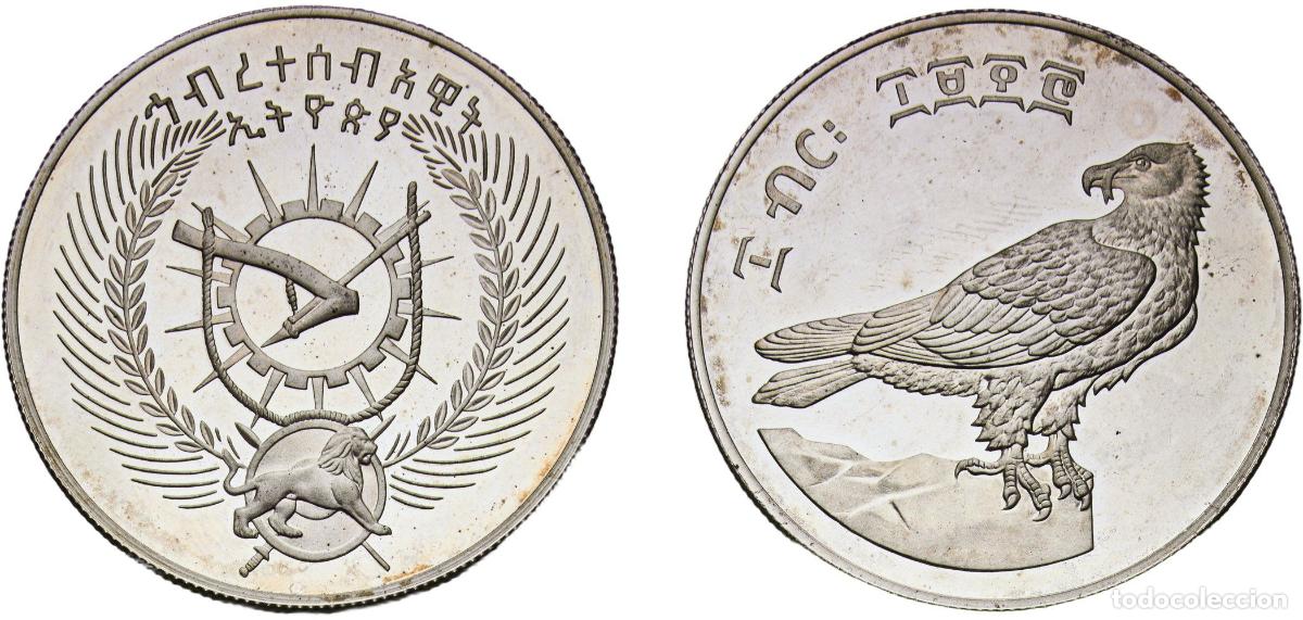 Material numism&aacute;tico: Ethiopia People's Democratic Republic 1970 10 Birr (Bearded Vulture) Silver (.925) (Copper .075) Ro