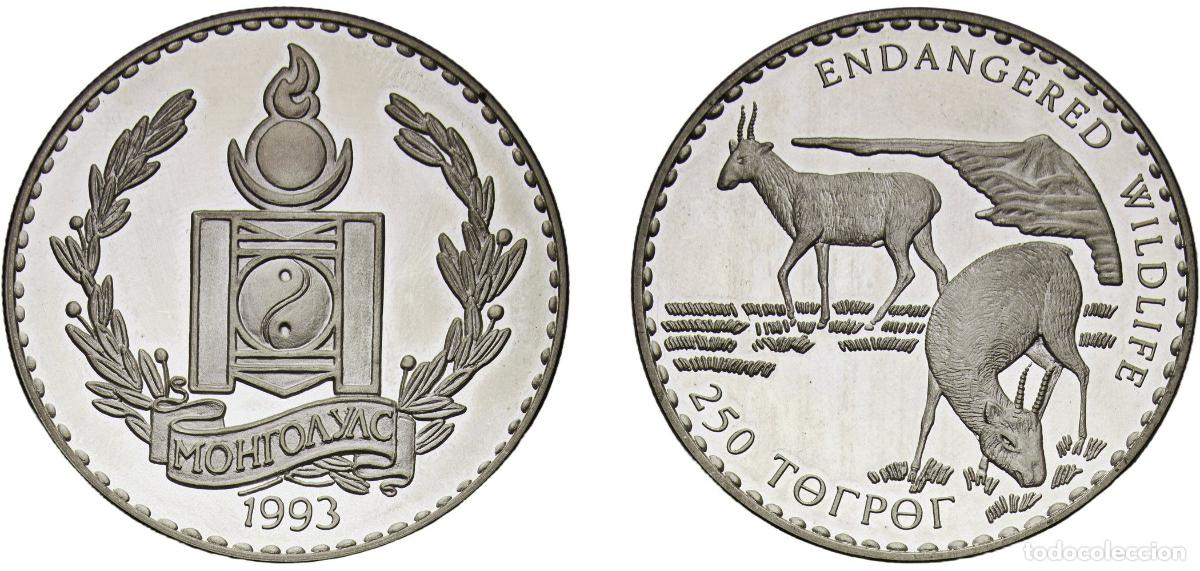 Material numism&aacute;tico: Mongolia Republic 1993 250 T&ouml;gr&ouml;g (Saiga Antelope) Silver (.925) (10000) 31.62g PF KM 110 Sch&ouml;n 90
