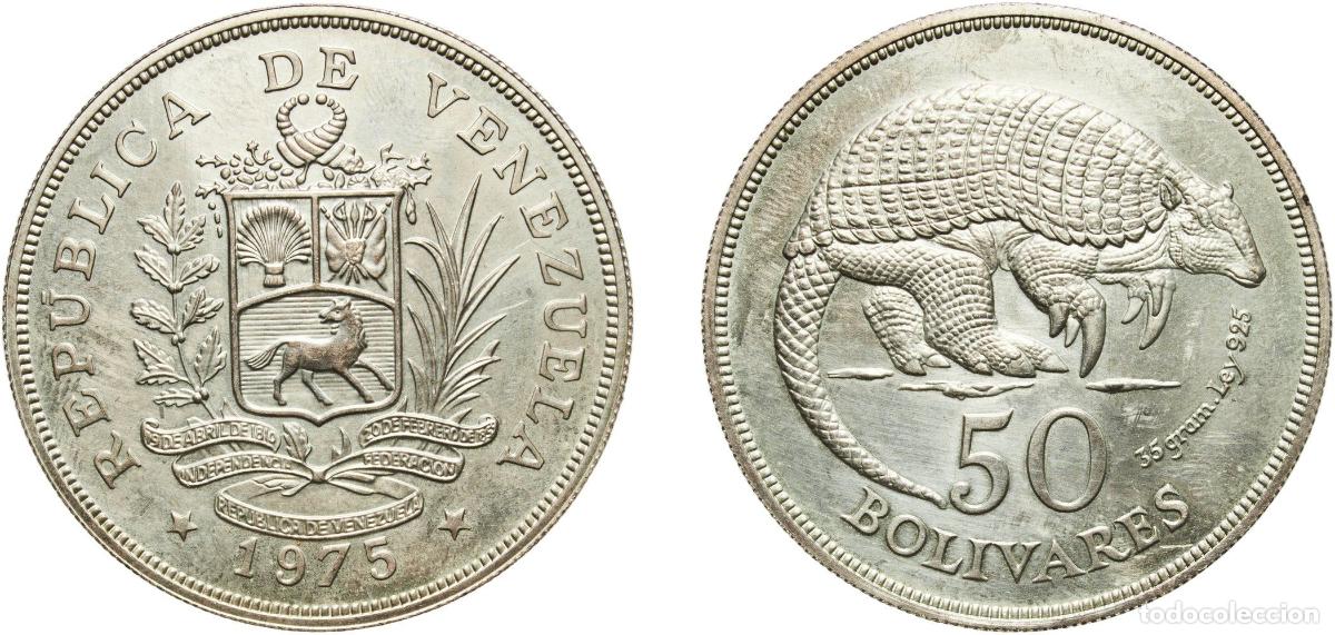 Material numism&aacute;tico: Venezuela Fourth Republic 1975 50 Bol&iacute;vares (Armadillo) Silver (.925) Royal Mint (38806) 35.33g UNC