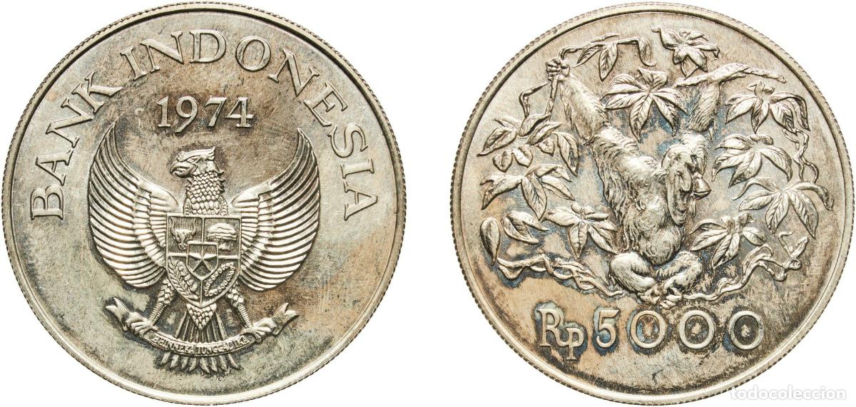 Material numism&aacute;tico: Indonesia Republic 1974 5000 Rupiah (Orangutan) Silver (.500) Royal Mint (43000) 32.24g UNC KM 40