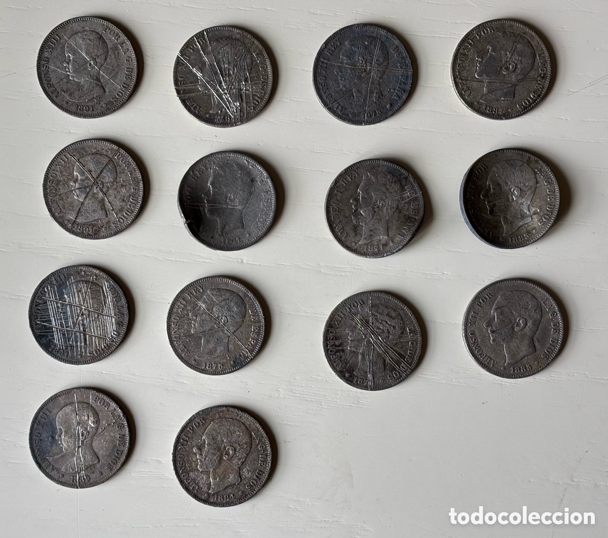 Material numism&aacute;tico: Lote 14 Monedas 5 pesetas Espa&ntilde;a - Foto 2