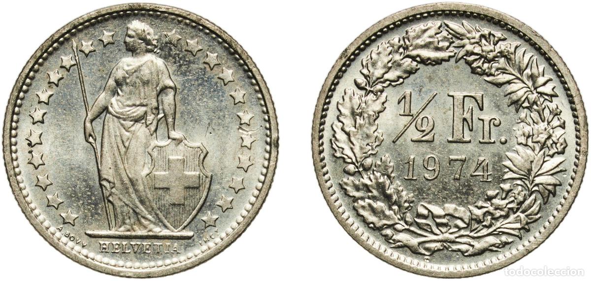 Material numism&aacute;tico: Switzerland Federal State 1974 &frac12; Franc (Helvetia standing; copper-nickel) Copper-nickel (75% copper