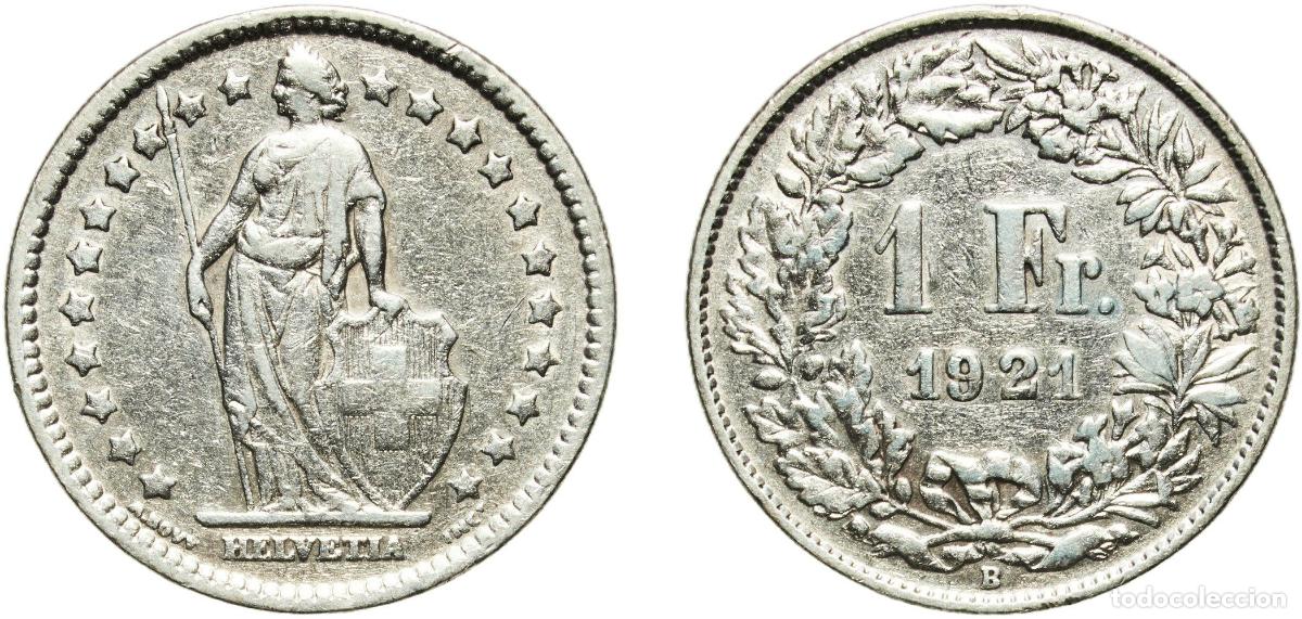 Material numism&aacute;tico: Switzerland Federal State 1921 B 1 Franc (Helvetia standing; silver) Silver (.835) (16.5% copper) B