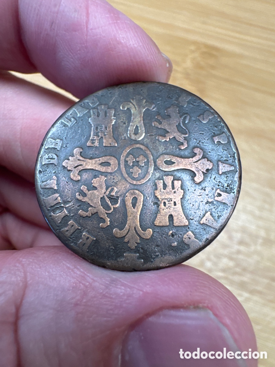 Material numism&aacute;tico: Moneda de cobre de 8 maraved&iacute;s de la reina Isabel II, acu&ntilde;ada en el a&ntilde;o 1838