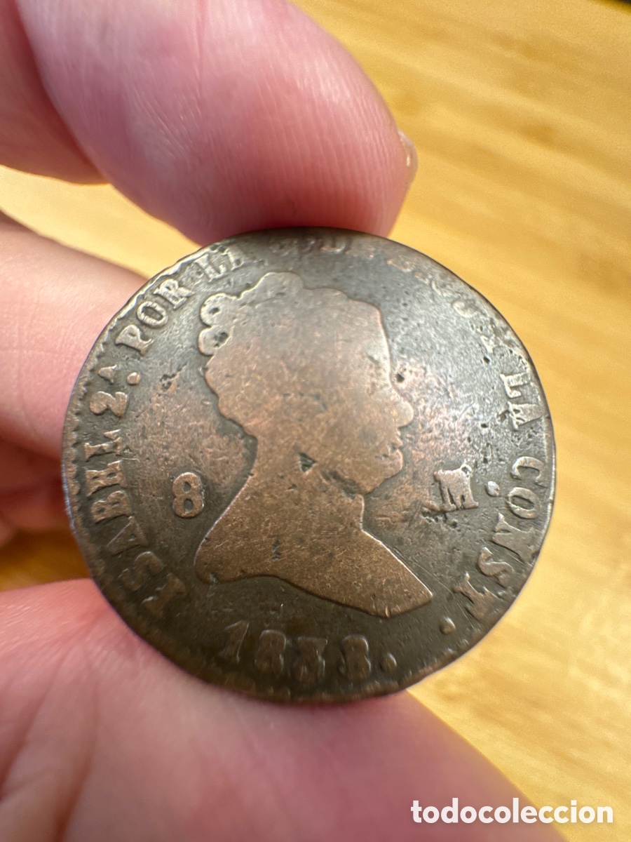 Material numism&aacute;tico: Moneda de cobre de 8 maraved&iacute;s de la reina Isabel II, acu&ntilde;ada en el a&ntilde;o 1838
