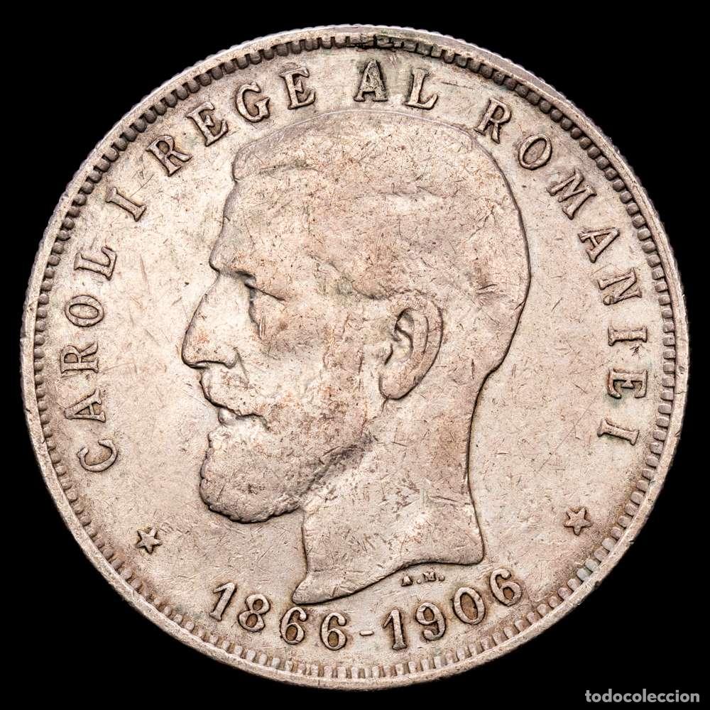 Material numism&aacute;tico: RUMANIA. 1906. 5 Lei (km-35) Carol I. 24,74 gr Ar. 40&ordm; Aniversario del reinado. VF.