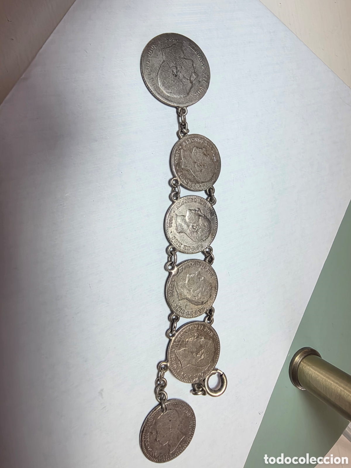 Material numism&aacute;tico: Pulsera monedas Alfonso XII plata