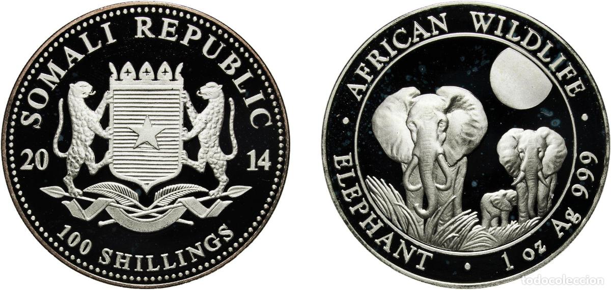 Numismatisches Material: Somalia Republic 2014 100 Shillings (Elephant; Silver) Silver (.999) Munich Mint (226206) 31.19g PF
