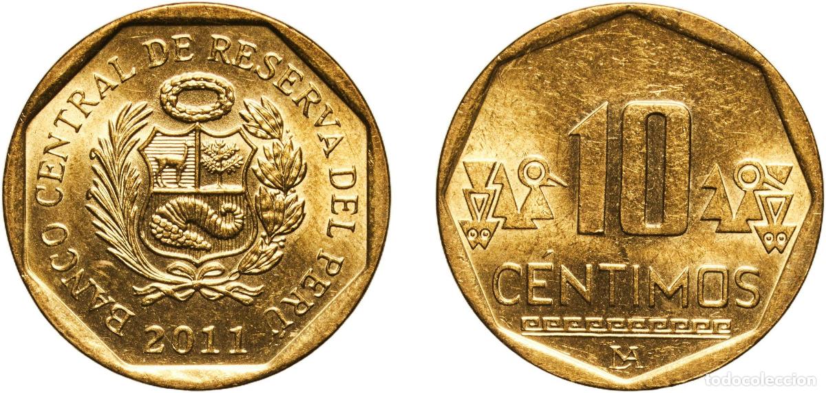Material numism&aacute;tico: Peru Republic 2011 LIMA 10 C&eacute;ntimos (Without braille) Brass Lima Mint (94000000) 3.47g UNC KM 305.