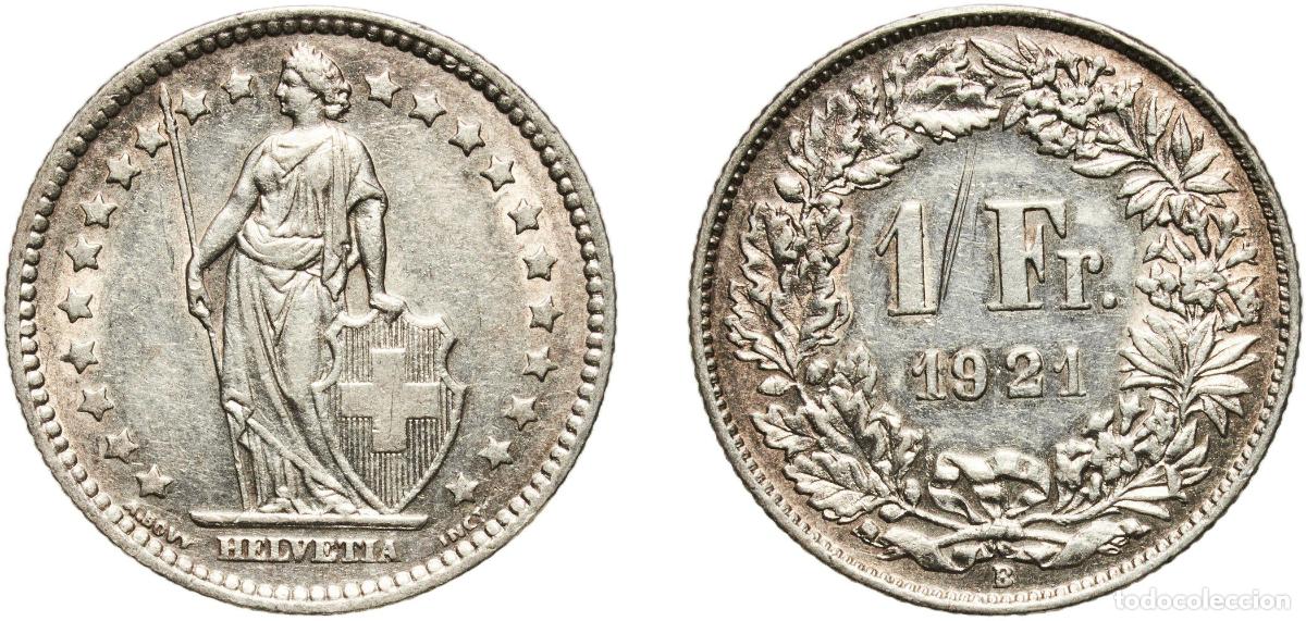 Material numism&aacute;tico: Switzerland Federal State 1921 B 1 Franc (Helvetia standing; silver) Silver (.835) (16.5% copper) B