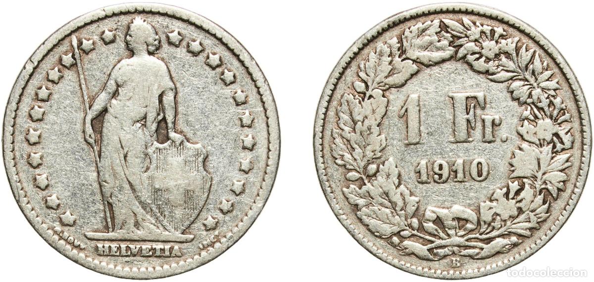 Material numism&aacute;tico: Switzerland Federal State 1910 B 1 Franc (Helvetia standing; silver) Silver (.835) (16.5% copper) B