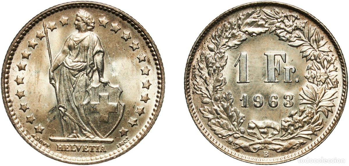 Material numism&aacute;tico: Switzerland Federal State 1963 B 1 Franc (Helvetia standing; silver) Silver (.835) (16.5% copper) B