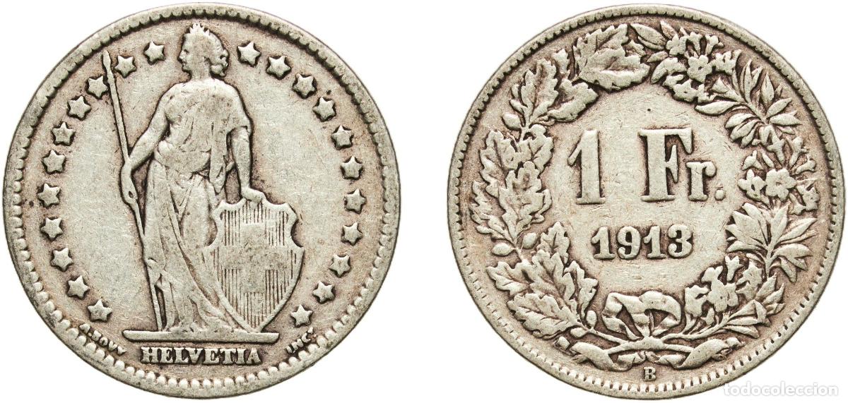 Material numism&aacute;tico: Switzerland Federal State 1913 B 1 Franc (Helvetia standing; silver) Silver (.835) (16.5% copper) B