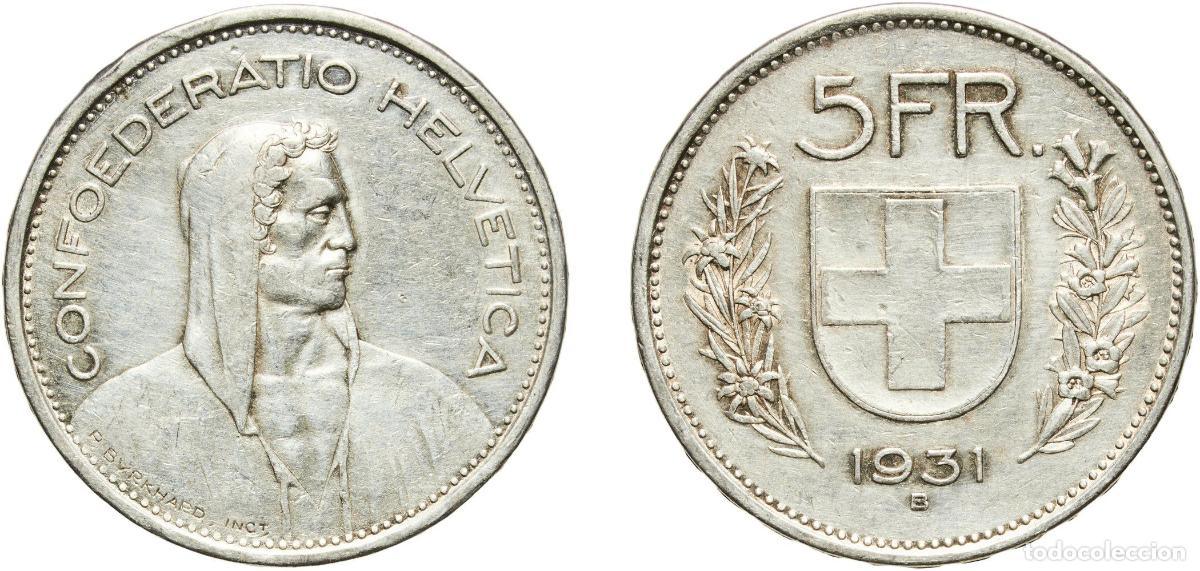 Material numism&aacute;tico: Switzerland Federal State 1931 B 5 Francs (Herdsman; silver; small type) Silver (.835) (16.5% coppe