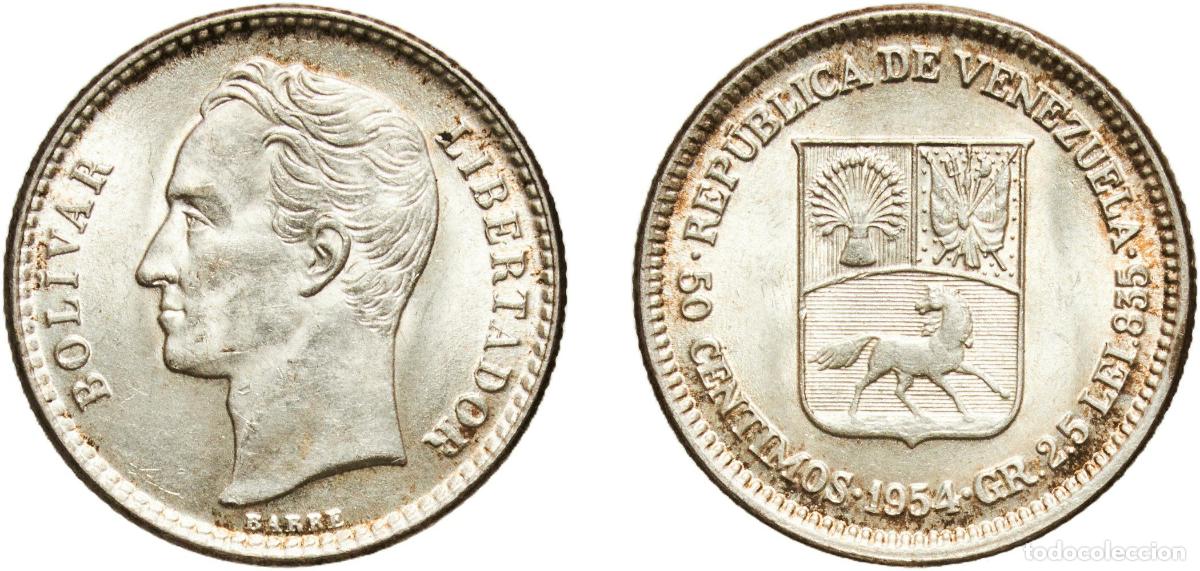 Material numism&aacute;tico: Venezuela Fourth Republic 1954 50 C&eacute;ntimos Silver (.835) (Copper .165) Philadelphia Mint (15000000)