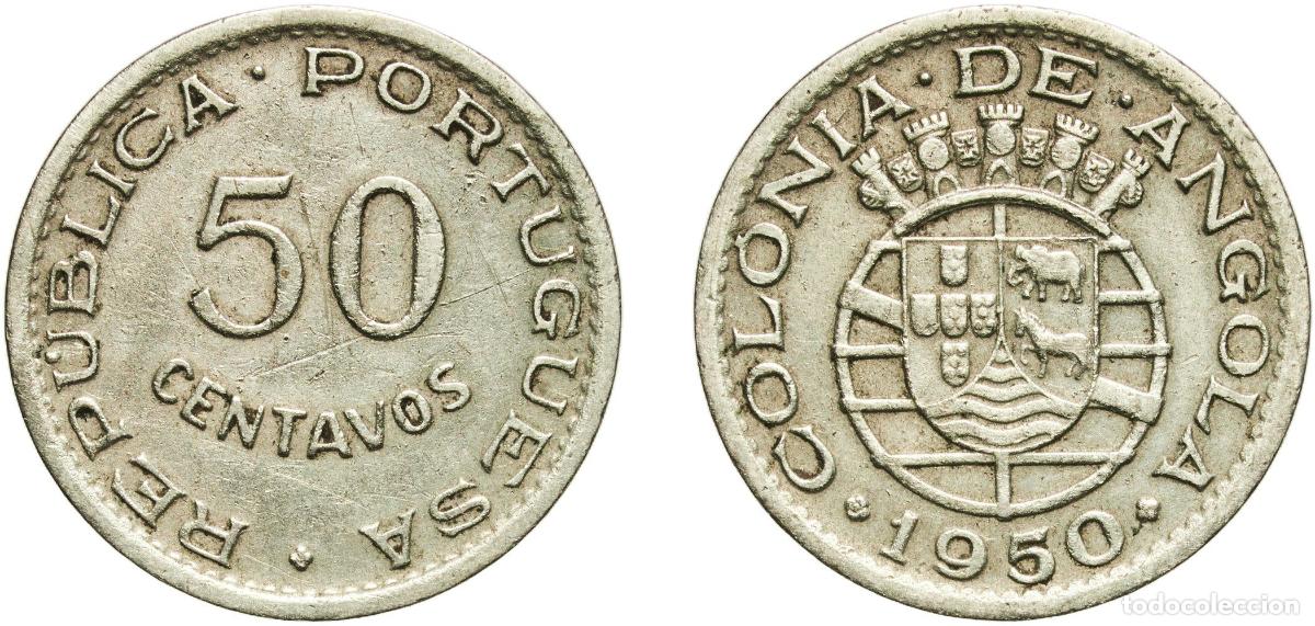 Material numism&aacute;tico: Angola Portuguese colony 1950 50 Centavos Nickel brass Lisbon Mint (4000000) 4.43g XF Gomes R 15.0