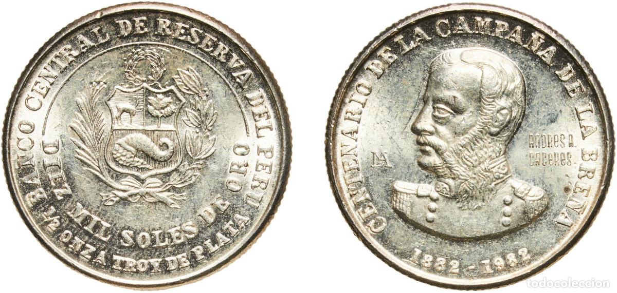 Material numism&aacute;tico: Peru Republic 1982 LIMA 10 000 Soles de Oro (Andr&eacute;s A. C&acirc;ceres) Silver (.925) Lima Mint (100000) 16