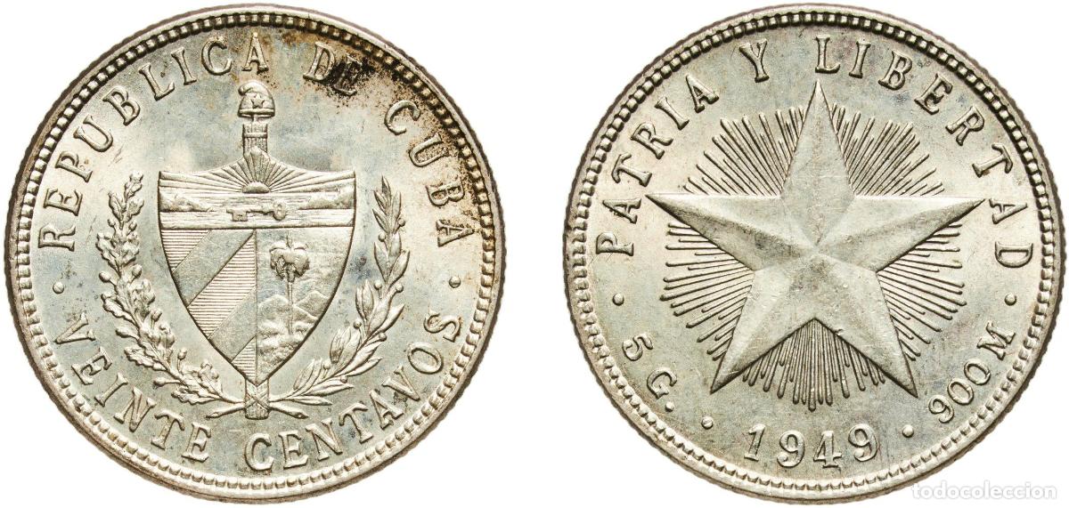 Material numism&aacute;tico: Cuba First Republic 1949 20 Centavos Silver (.900) (silver 90%, copper 10%) Philadelphia Mint (1317