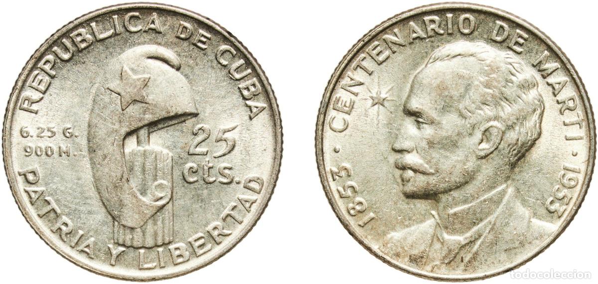 Material numism&aacute;tico: Cuba First Republic 1953 25 Centavos (Jos&eacute; Mart&iacute;) Silver (.900) (silver 90%, copper 10%) Philadelph