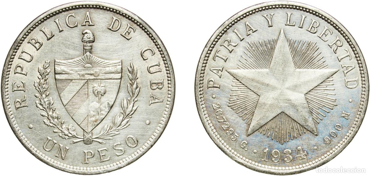 Material numism&aacute;tico: Cuba First Republic 1934 1 Peso Silver (.900) (silver 90%, copper 10%) Philadelphia Mint (3000000)