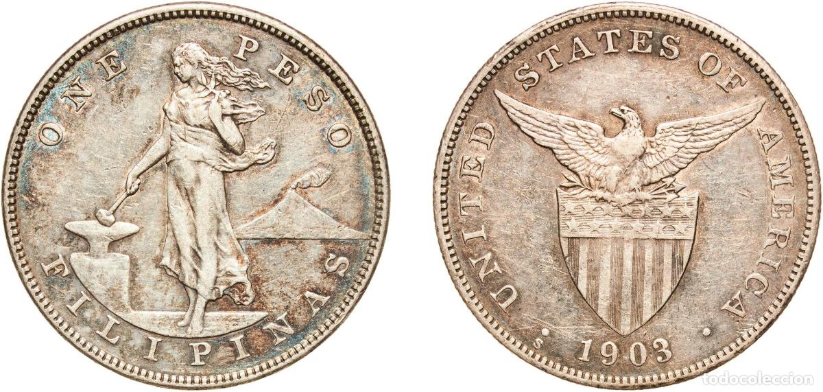 Material numism&aacute;tico: Philippines Insular Government 1903 1 Peso (Large type) Silver (.900) (Copper .100) San Francisco M