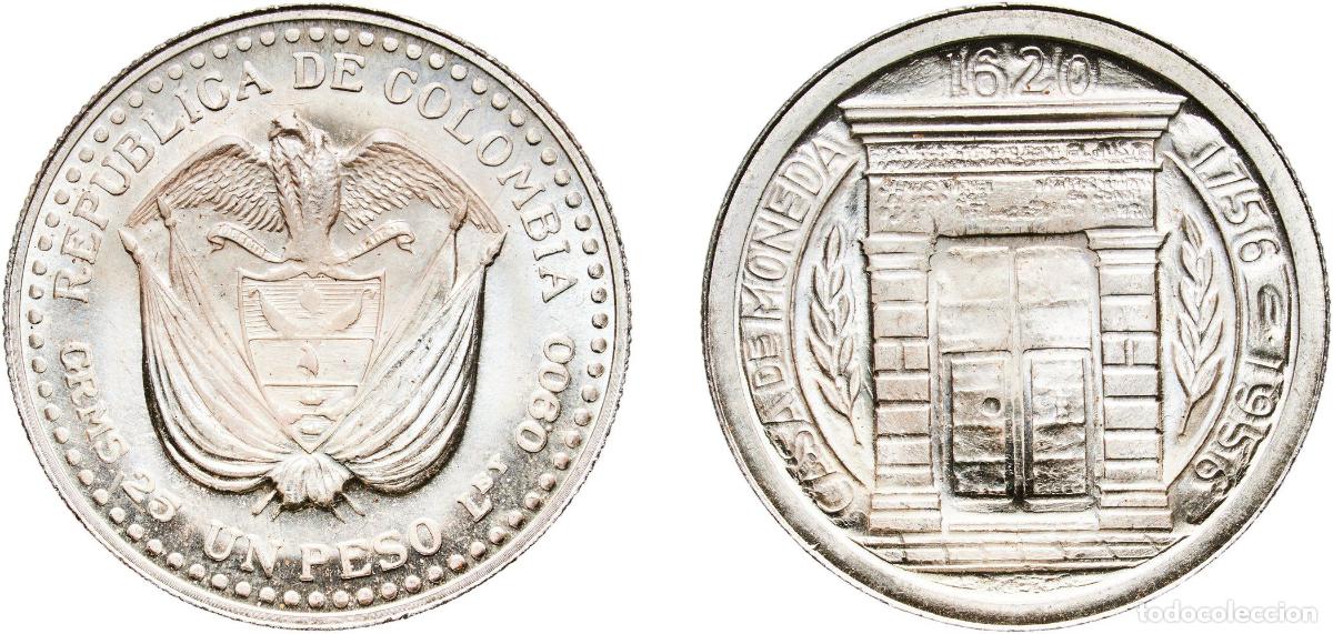 Material numism&aacute;tico: Colombia Republic 1956 1 Peso (Casa de la Moneda Popay&aacute;n) Silver (.900) (Copper .100) Casa de Moned