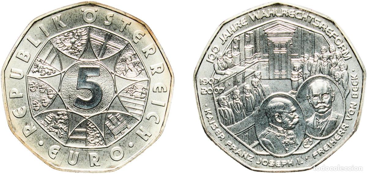 Materiale numismatico: Austria Second Republic 2007 5 Euros (Universal Male Suffrage) Silver (.800) Vienna Mint (150000) 1