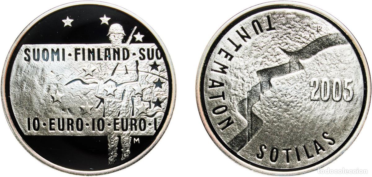 Numismatic Material: Finland Republic 2005 10 Euros (The Unknown Soldier and Finnish cinematographic art) Silver (.925)