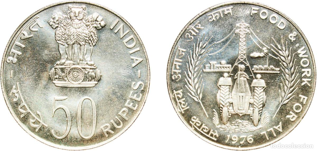 Numismatic Material: India Republic 1976 B 50 Rupees (FAO) Silver (.500) Bombay Mint (3385) 34.93g UNC KM 257