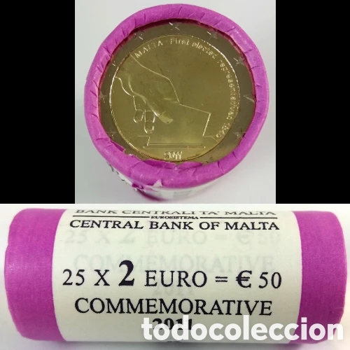 Material numism&aacute;tico: Cartucho 2 Euros Malta 2011 Conmemorativa &rdquo;Primeras Elecciones 1849&rdquo; (2&euro; x 25 monedas)