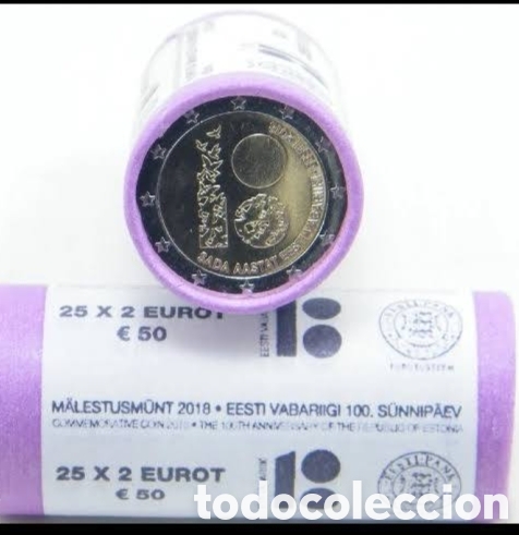 Material numism&aacute;tico: Cartucho 2 Euros Estonia 2018 Conmemorativa &rdquo;Centenario de la Rep&uacute;blica de Estonia&rdquo; 2&euro; x 25 monedas