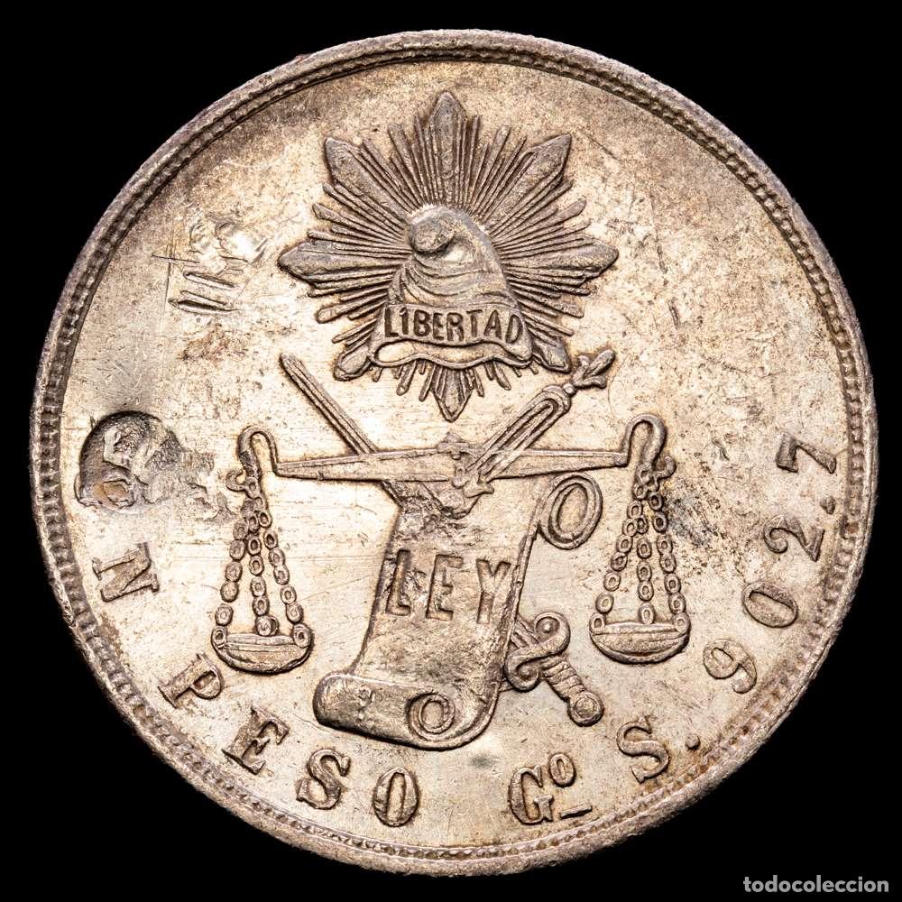 Material numism&aacute;tico: Rep&uacute;blica de M&eacute;xico 1871 Go S 1 Peso &rdquo;. 27.08 g. Ceca de Guanajuato. Sello KM 408. AU.