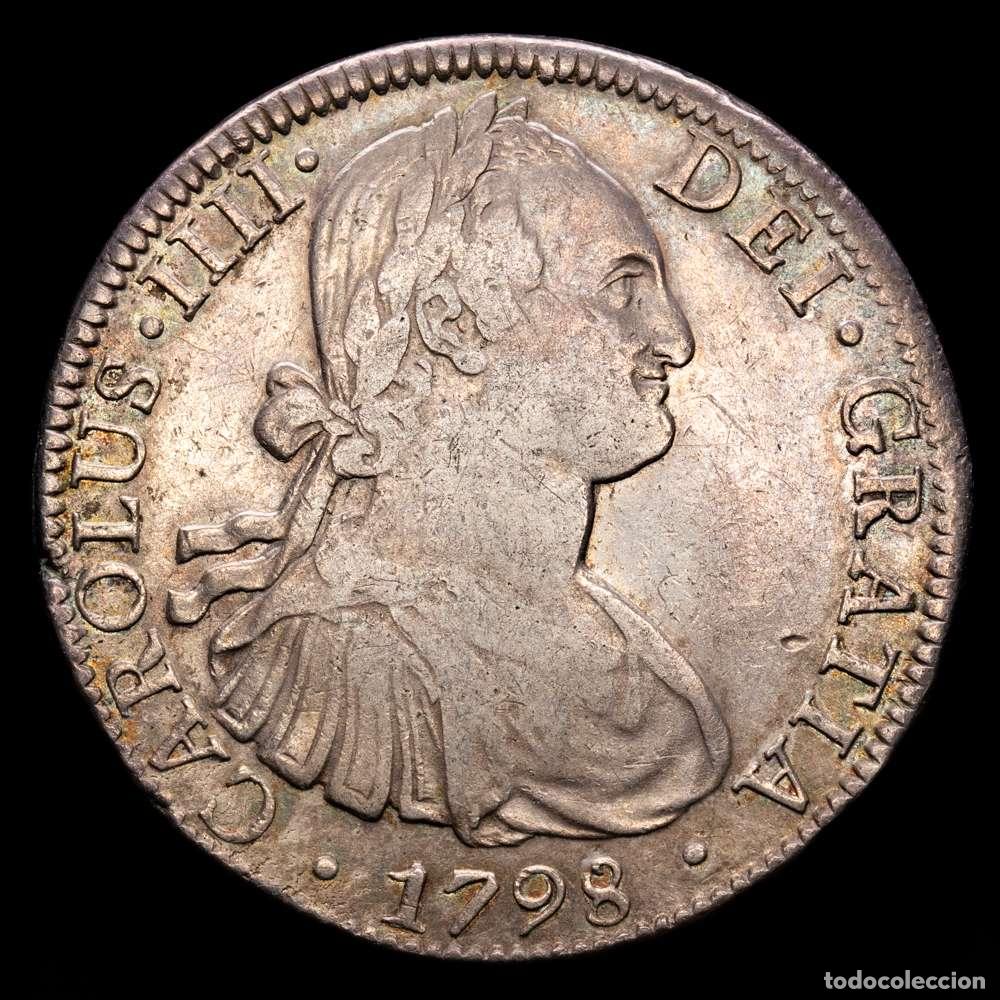 Material numism&aacute;tico: Carlos IV (1788-1808). 8 reales. 1798. M&eacute;xico. FM. (Cal-961). Ag. 26,89 gramos. Suave p&aacute;tina. MBC+.