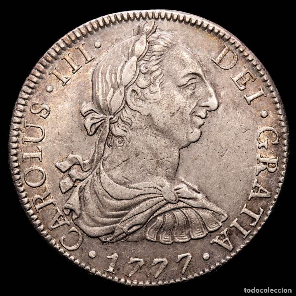 Material numism&aacute;tico: Carlos III (1759-1788). 8 reales. 1777. M&eacute;xico. FF. (Cal-1113). Ag. 26,94 gramos. Tono. VF+.