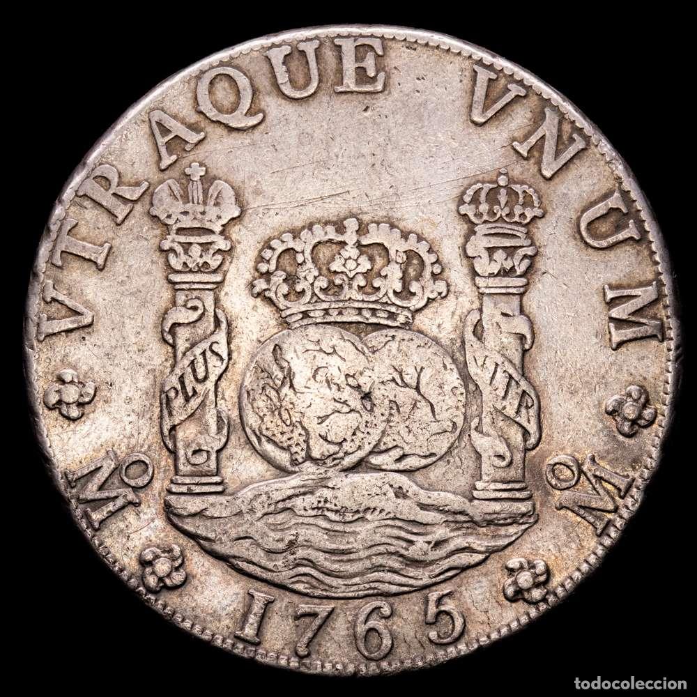 Material numism&aacute;tico: Carlos III (1759-1788). 8 reales. Columnario. 1765. M&eacute;xico. MF. (Cal-1088). Ag. 26,88 gramos. MBC+.