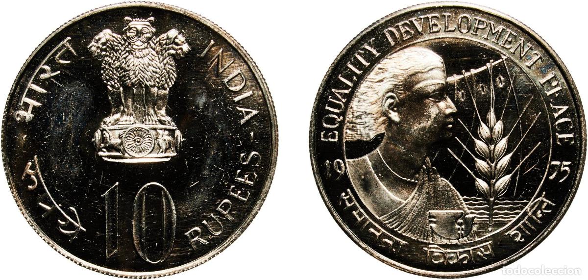 Material numism&aacute;tico: India Republic 1975 &diams; 10 Rupees (Women's Year) FAO Copper-nickel Bombay Mint (49000) 25g UNC KM 19