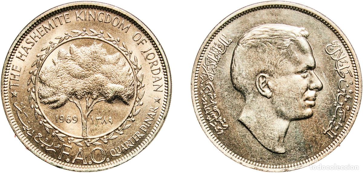 Material numism&aacute;tico: Jordan Kingdom AH1389 (1969) &frac14; Dinar - Hussein (FAO) Copper-nickel (75% Copper, 25% Nickel) Royal M