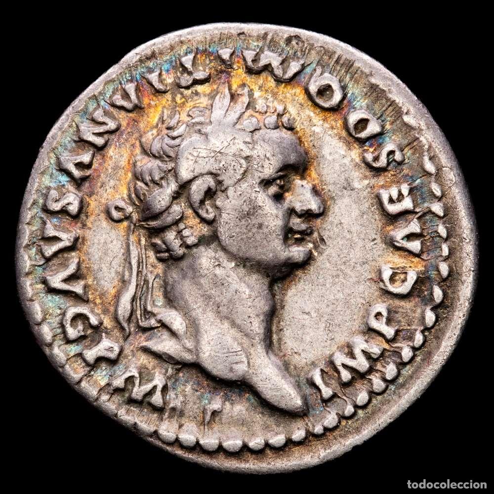 Material numism&aacute;tico: DOMICIANO. Denario 81-84 dC. 3,42 grs. AR. C-412; RIC-41; BMC-54. Bonita p&aacute;tina irisada. MBC+.