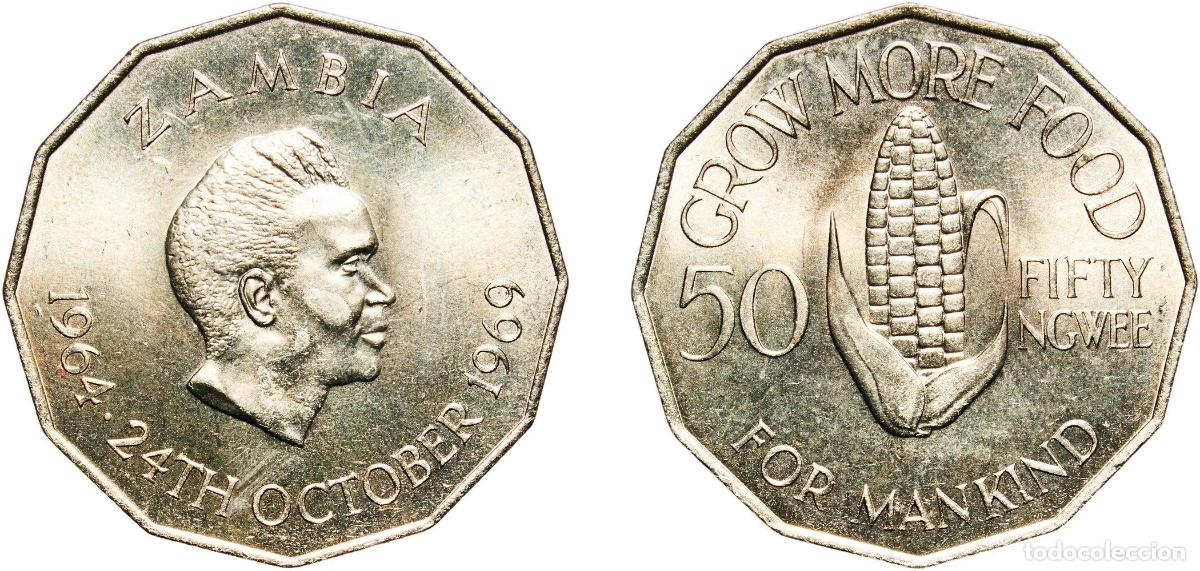 Material numism&aacute;tico: Zambia Republic 1969 50 Ngwee (FAO) Copper-nickel (75% Copper, 25% Nickel) Royal Mint (Tower Hill)