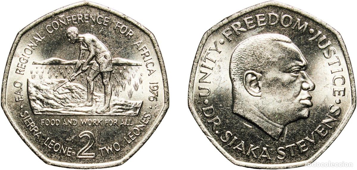 Material numism&aacute;tico: Sierra Leone First Republic 1976 2 Leones (FAO) Copper-nickel (75% Copper, 25% Nickel) Royal Mint (