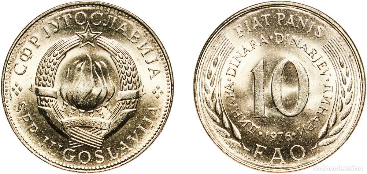 Material numism&aacute;tico: Yugoslavia Socialist Federal Republic 1976 10 Dinara (FAO) Nickel brass (70% Cu, 18% Zn, 12% Ni) Be