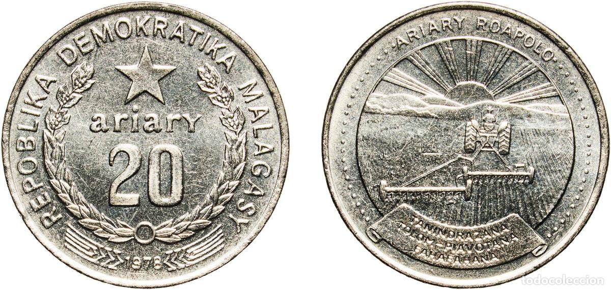 Material numism&aacute;tico: Madagascar Second Republic 1978 20 Ariary (FAO; motto A) Nickel Royal Mint (8001000) 12.03g UNC KM