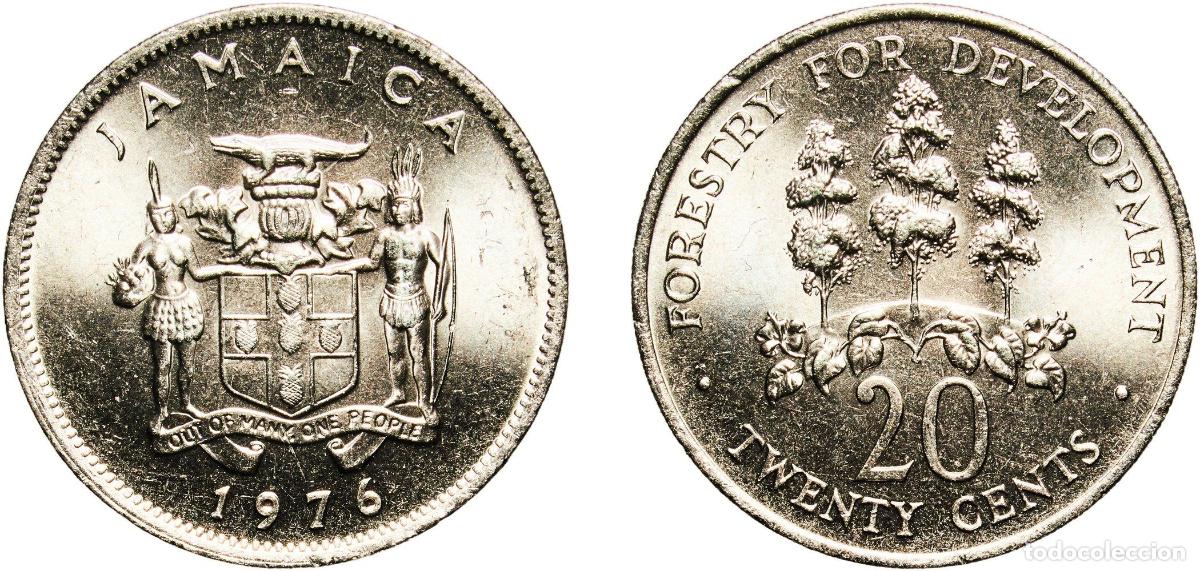 Material numism&aacute;tico: Jamaica Constitutional Monarchy 1976 20 Cents (FAO; wide legend) Copper-nickel Royal Mint (3000000)