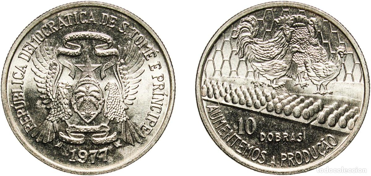 Material numism&aacute;tico: S&atilde;o Tom&eacute; and Pr&iacute;ncipe Democratic Republic 1977 10 Dobras (FAO: Poultry) Copper-nickel Staatliche M&uuml;