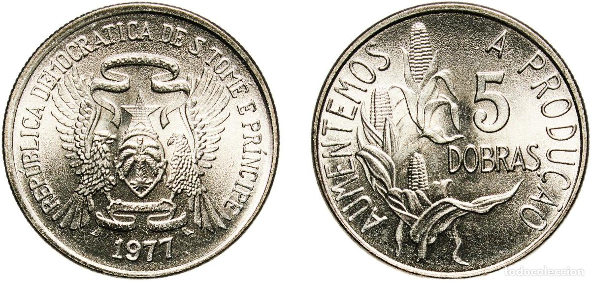 Material numism&aacute;tico: S&atilde;o Tom&eacute; and Pr&iacute;ncipe Democratic Republic 1977 5 Dobras (FAO: Staple Food) Copper-nickel Staatliche
