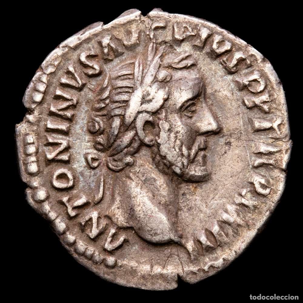 Material numism&aacute;tico: Antonino P&iacute;o. Denario. 159-160 dC Roma. (Ric-300b). Ag. 2,62 gramos. MBC+/MBC. Ligero tono.