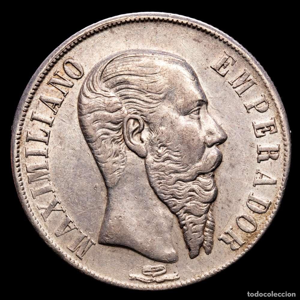 Material numism&aacute;tico: M&eacute;xico. Maximiliano. 1 Peso. 1867. M&eacute;xico. (Km-388,1). Ag. 26,57 gramos. Escasa. Bella p&aacute;tina. EBC-.