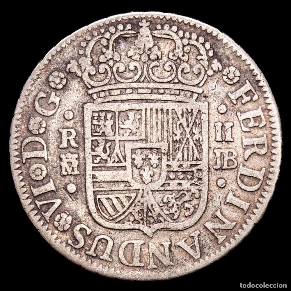 Material numism&aacute;tico: Fernando VI (1746-1759). 2 reales. 1754. Madrid. JB. (Cal-280). Ag. 5,69 gramos. MBC+. Tono.